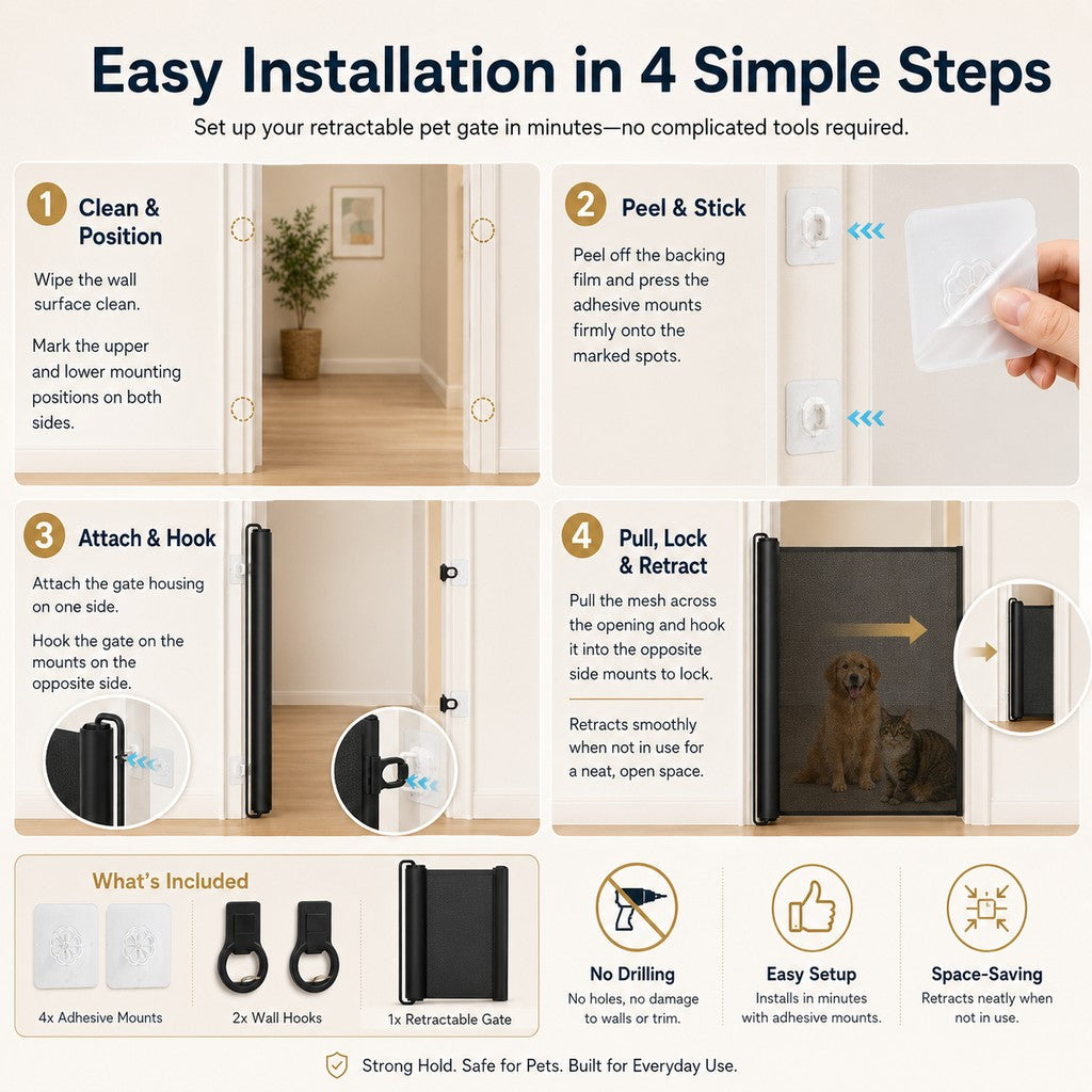 No-Drill Retractable Pet Gate – Blocks Off-Limit Areas