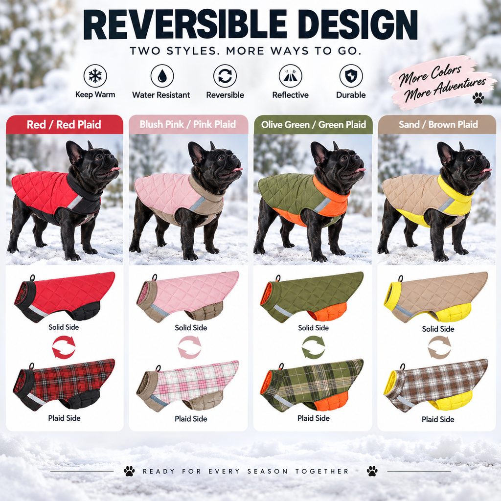 Reversible Quilted Dog Coat – Water-Resistant 2-in-1