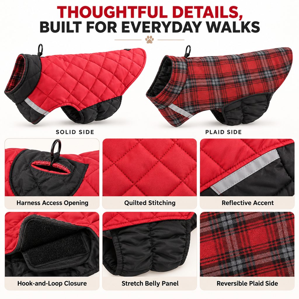 Reversible Quilted Dog Coat – Water-Resistant 2-in-1