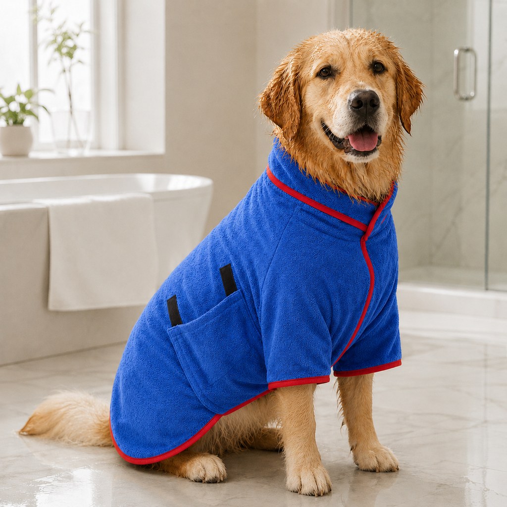 Quick-Dry Microfiber Dog Bathrobe – Less Wet-Dog Mess