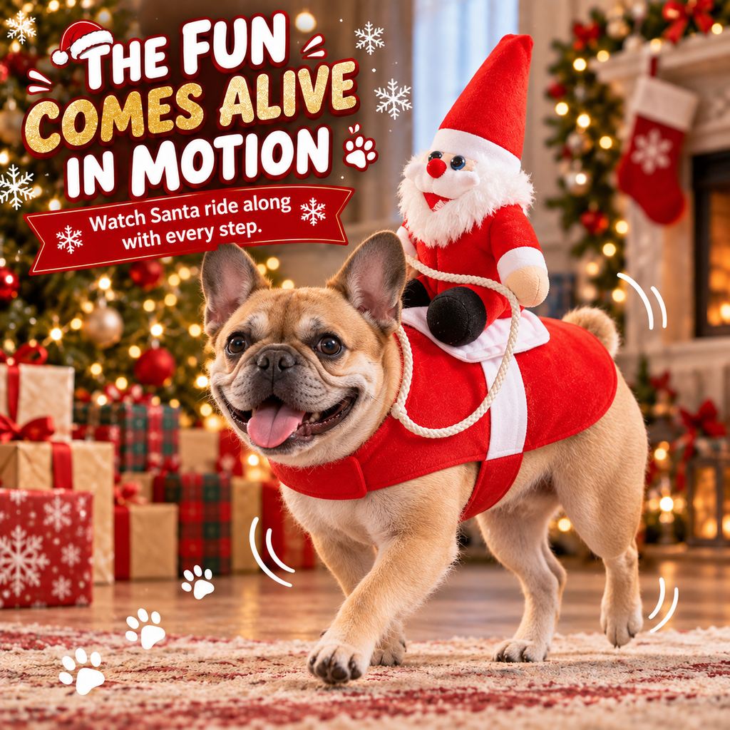 Santa Rider Pet Costume – Funny Christmas Photos