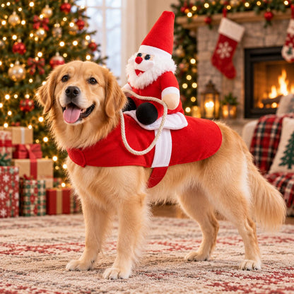 Santa Rider Pet Costume – Funny Christmas Photos