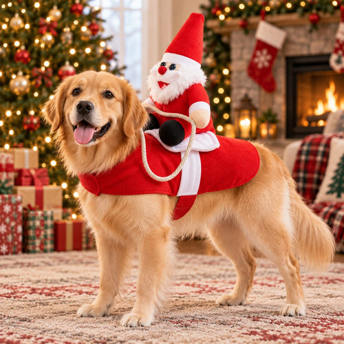 Santa Rider Pet Costume – Funny Christmas Photos