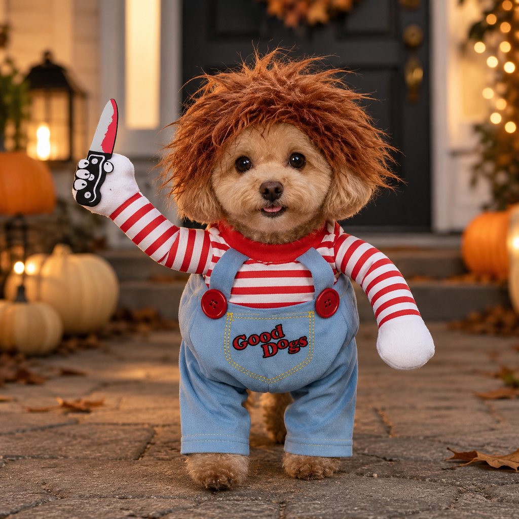 Scary Doll Dog Costume – Wig & Toy Knife Set