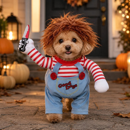 Scary Doll Dog Costume – Wig & Toy Knife Set