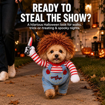 Scary Doll Dog Costume – Wig & Toy Knife Set