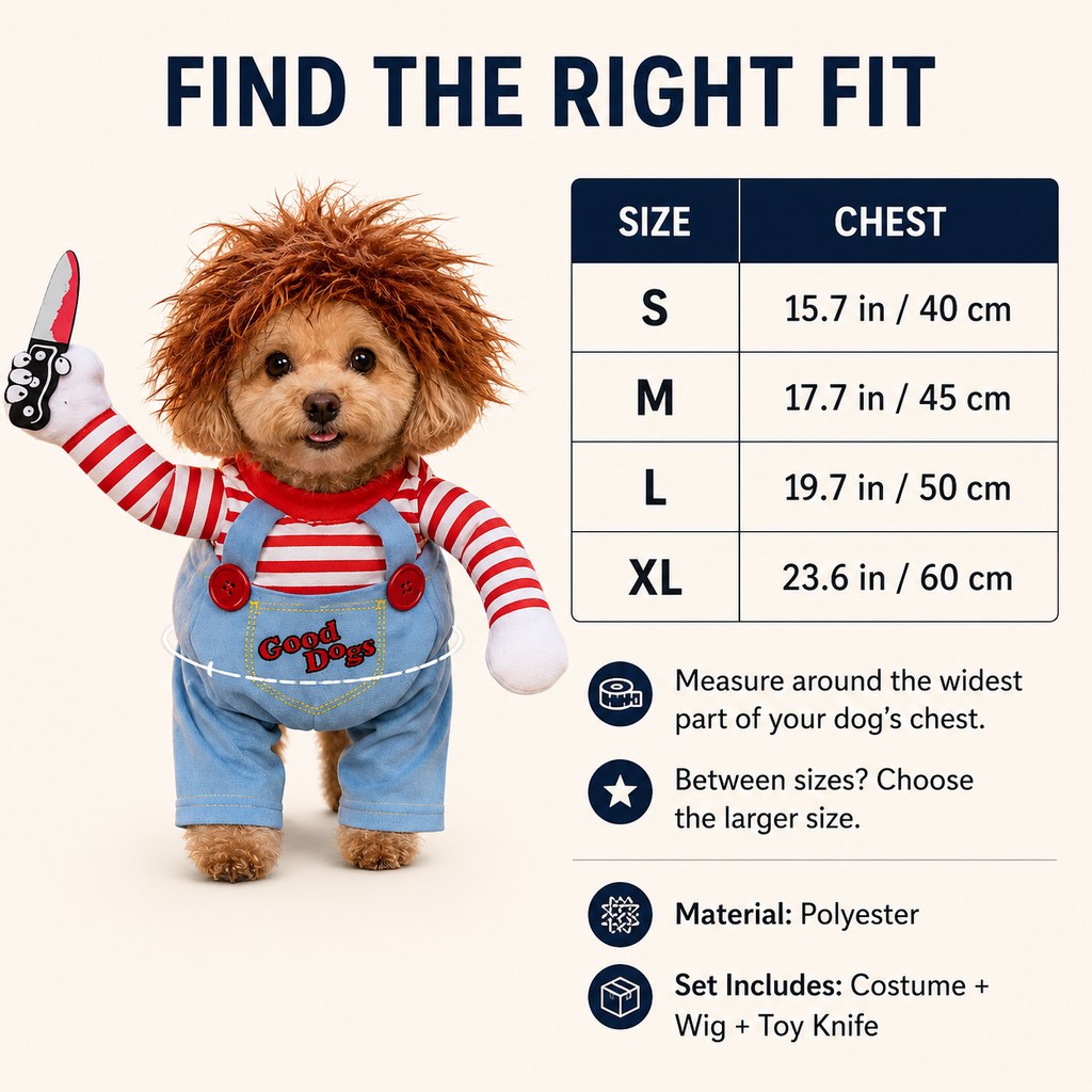 Scary Doll Dog Costume – Wig & Toy Knife Set