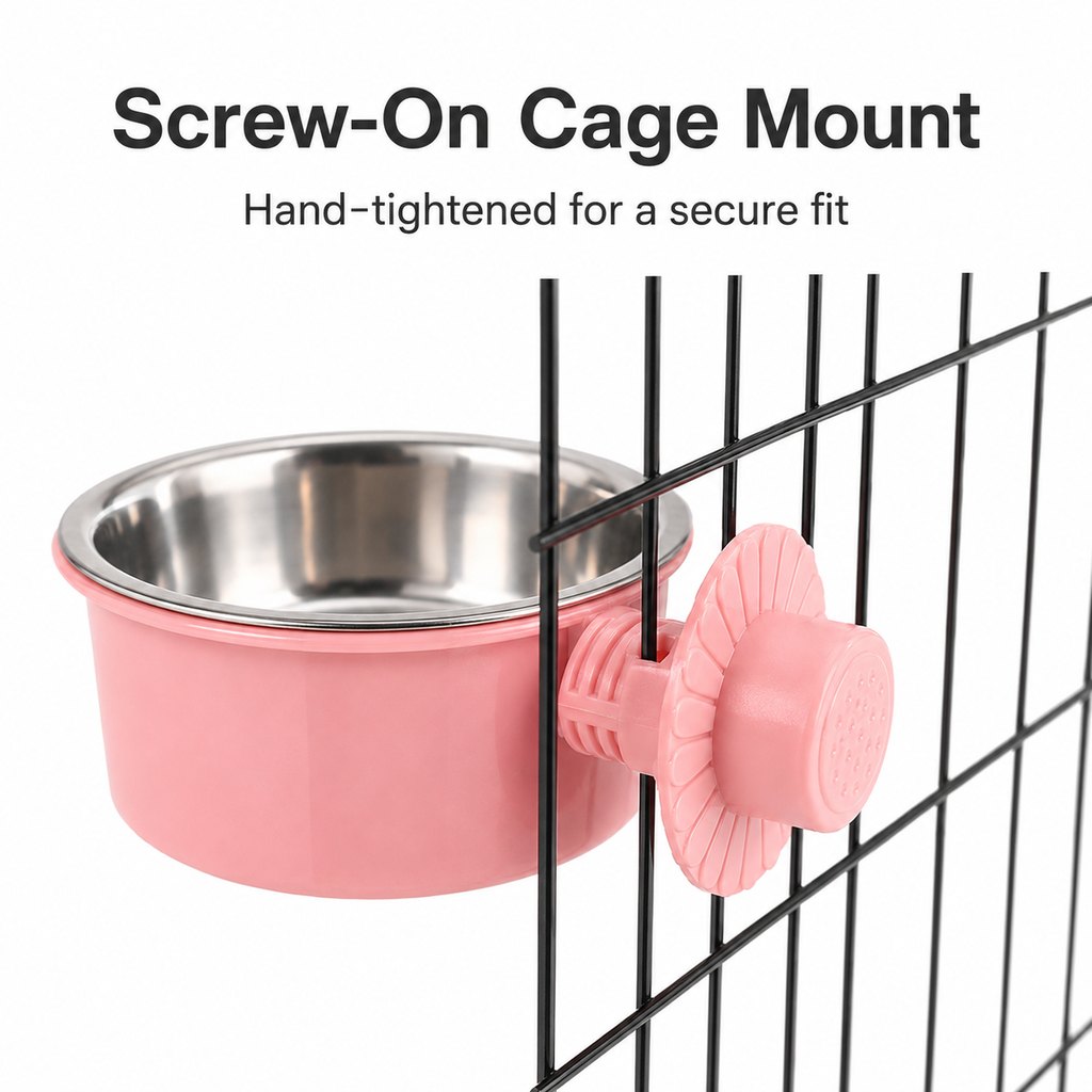 Crate-Mounted Steel Pet Bowl – Spill-Free Kennel Feeding