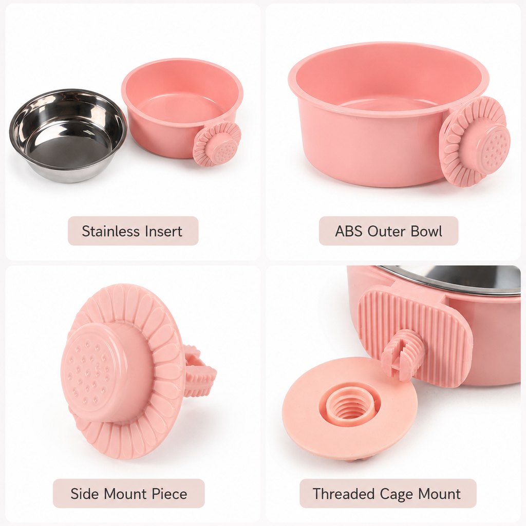 Crate-Mounted Steel Pet Bowl – Spill-Free Kennel Feeding