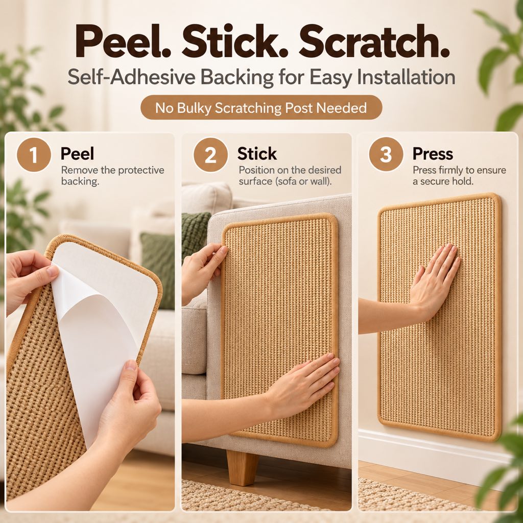 Self-Adhesive Sisal Cat Scratch Mat – Protects Sofas