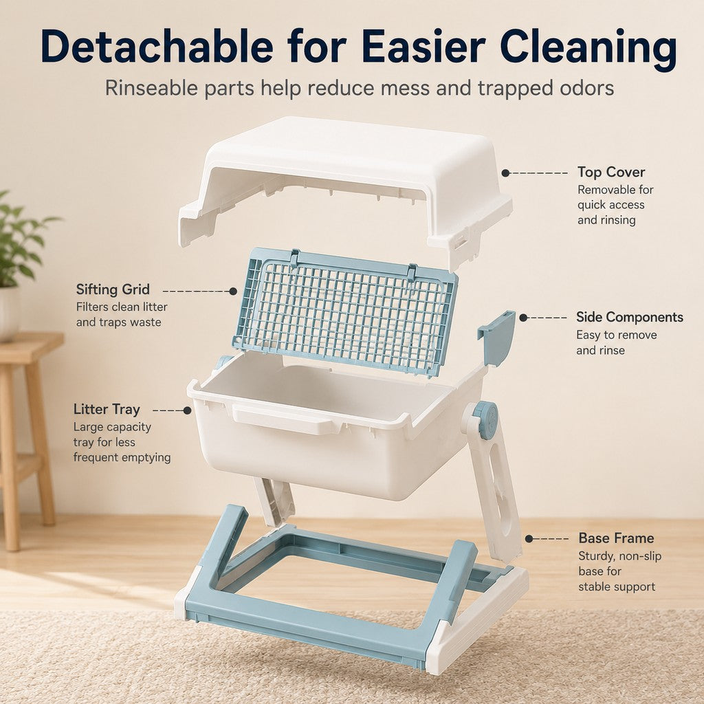 Semi-Automatic Cat Litter Box – Flip-to-Sift Cleanup
