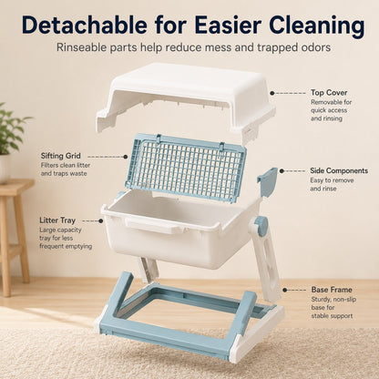 Semi-Automatic Cat Litter Box – Flip-to-Sift Cleanup