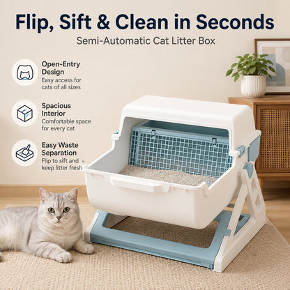 Semi-Automatic Cat Litter Box – Flip-to-Sift Cleanup