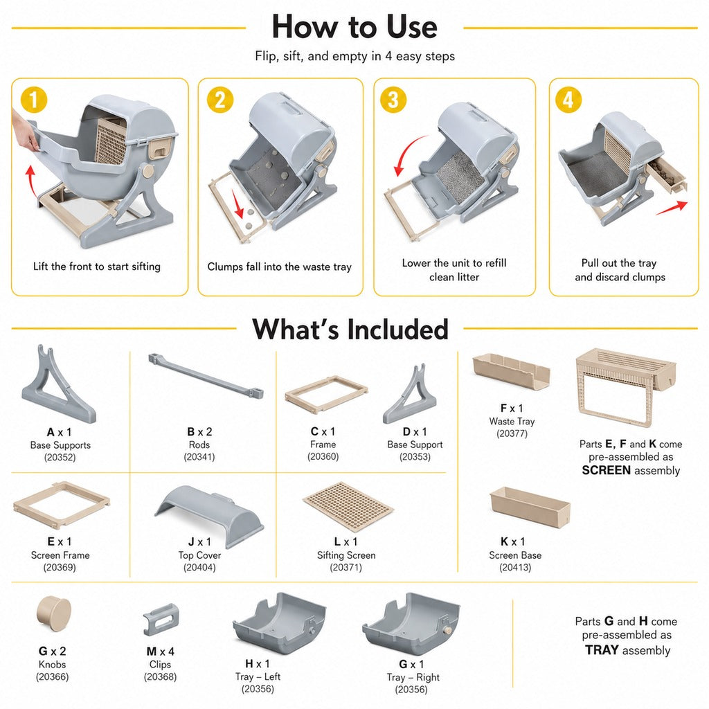 Semi-Automatic Cat Litter Box – Flip-to-Sift Cleanup