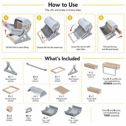 Semi-Automatic Cat Litter Box – Flip-to-Sift Cleanup
