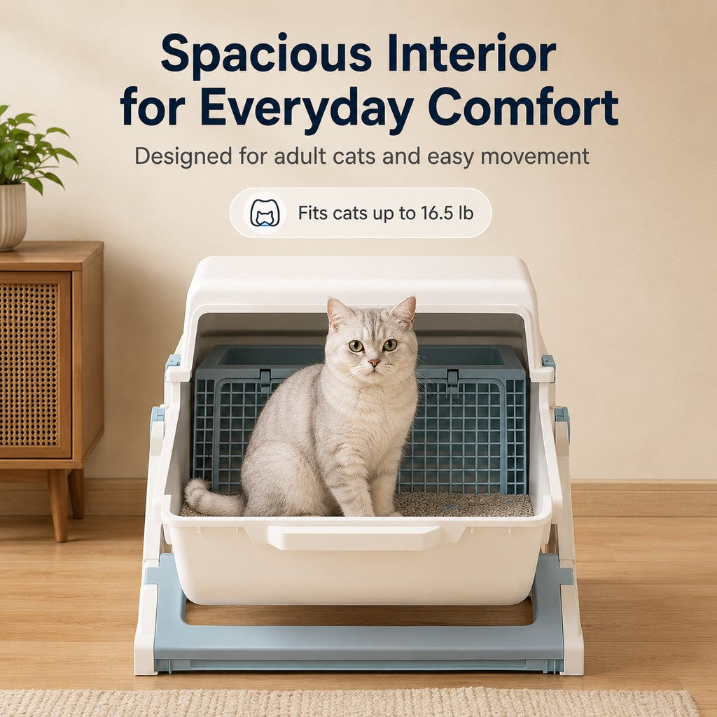 Semi-Automatic Cat Litter Box – Flip-to-Sift Cleanup