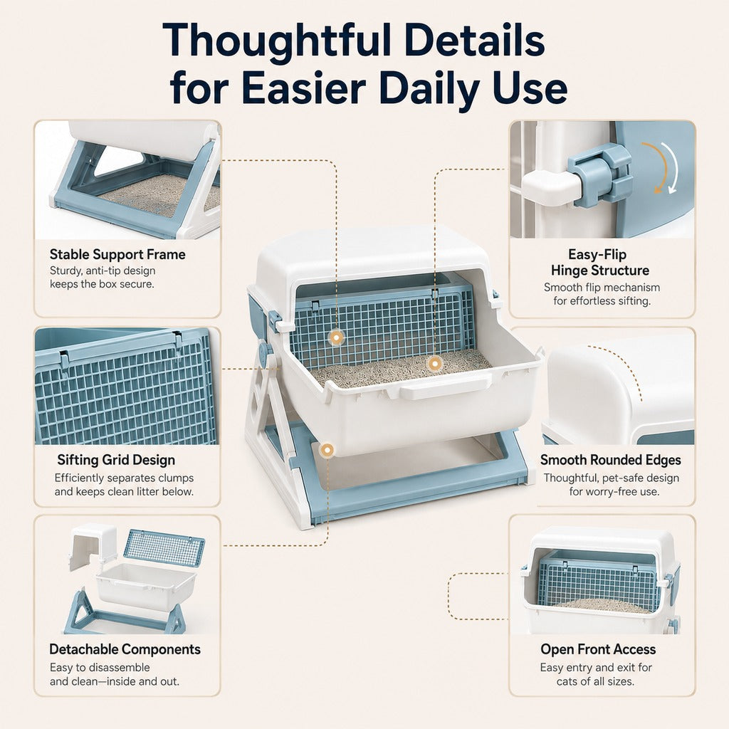 Semi-Automatic Cat Litter Box – Flip-to-Sift Cleanup