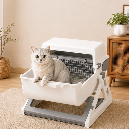 Semi-Automatic Cat Litter Box – Flip-to-Sift Cleanup