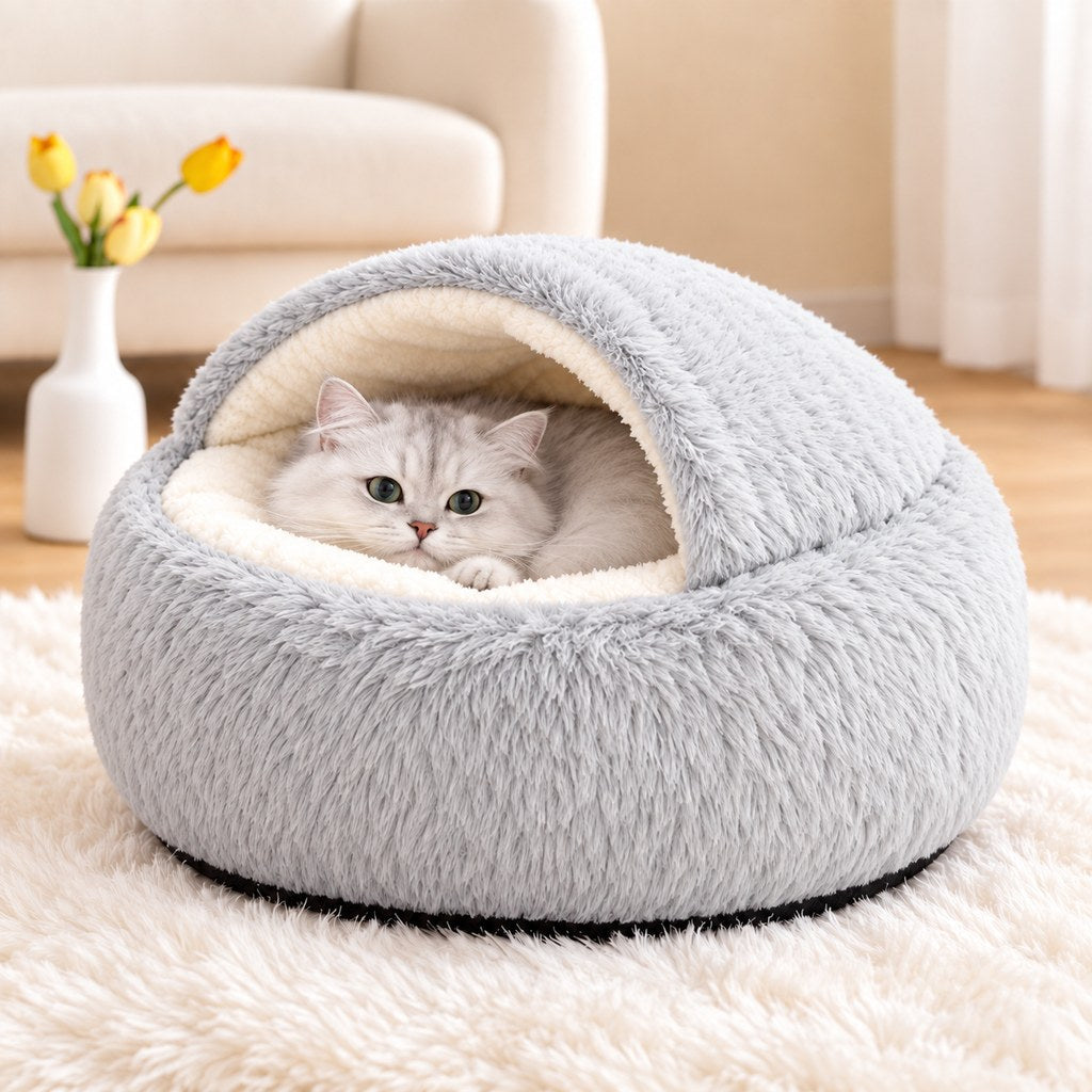 Calming Cat Cave Bed – Soft & Warm Sleep