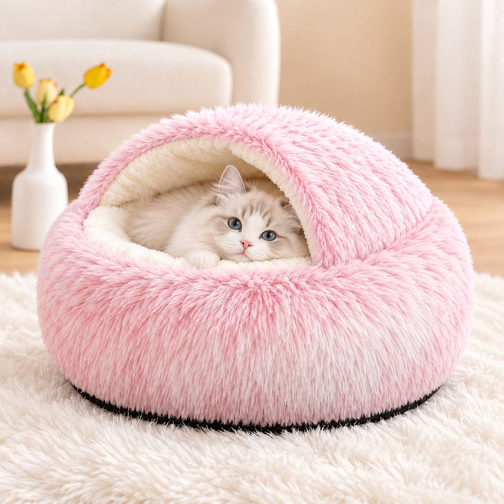 Calming Cat Cave Bed – Soft & Warm Sleep
