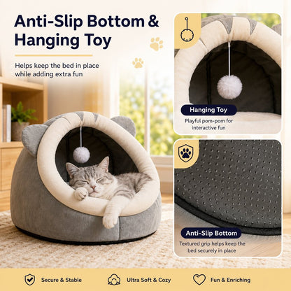 Semi-Enclosed Plush Pet Bed – Cozy Hideaway
