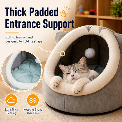 Semi-Enclosed Plush Pet Bed – Cozy Hideaway