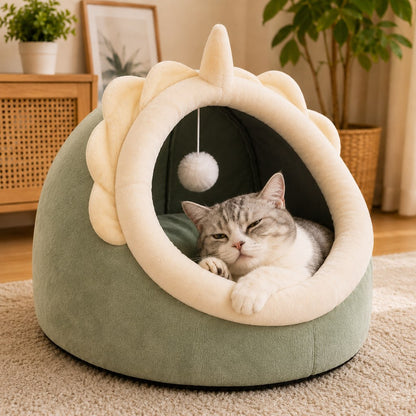 Semi-Enclosed Plush Pet Bed – Cozy Hideaway