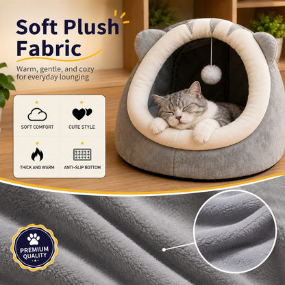 Semi-Enclosed Plush Pet Bed – Cozy Hideaway