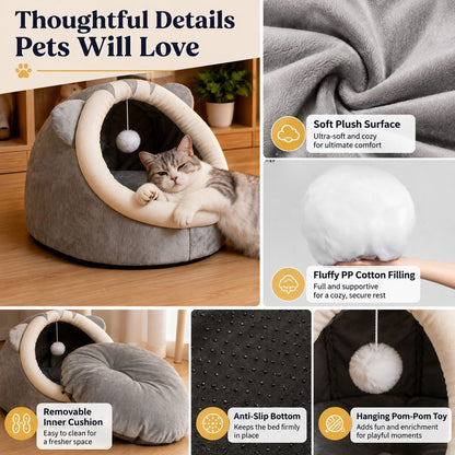 Semi-Enclosed Plush Pet Bed – Cozy Hideaway