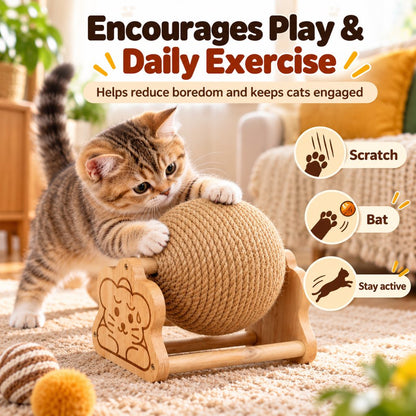 Sisal Cat Scratching Ball – Wooden Stand