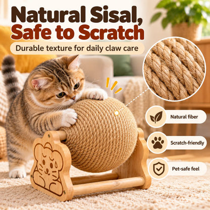 Sisal Cat Scratching Ball – Wooden Stand