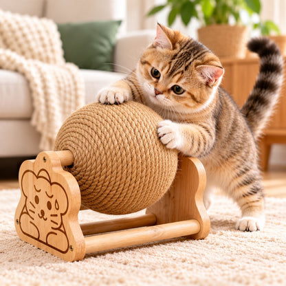 Sisal Cat Scratching Ball – Wooden Stand