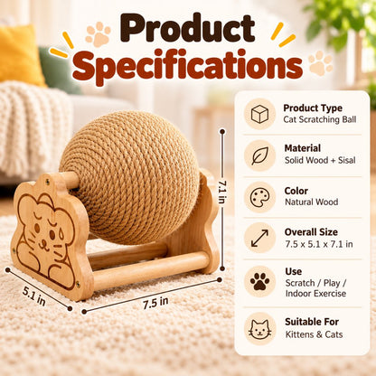 Sisal Cat Scratching Ball – Wooden Stand
