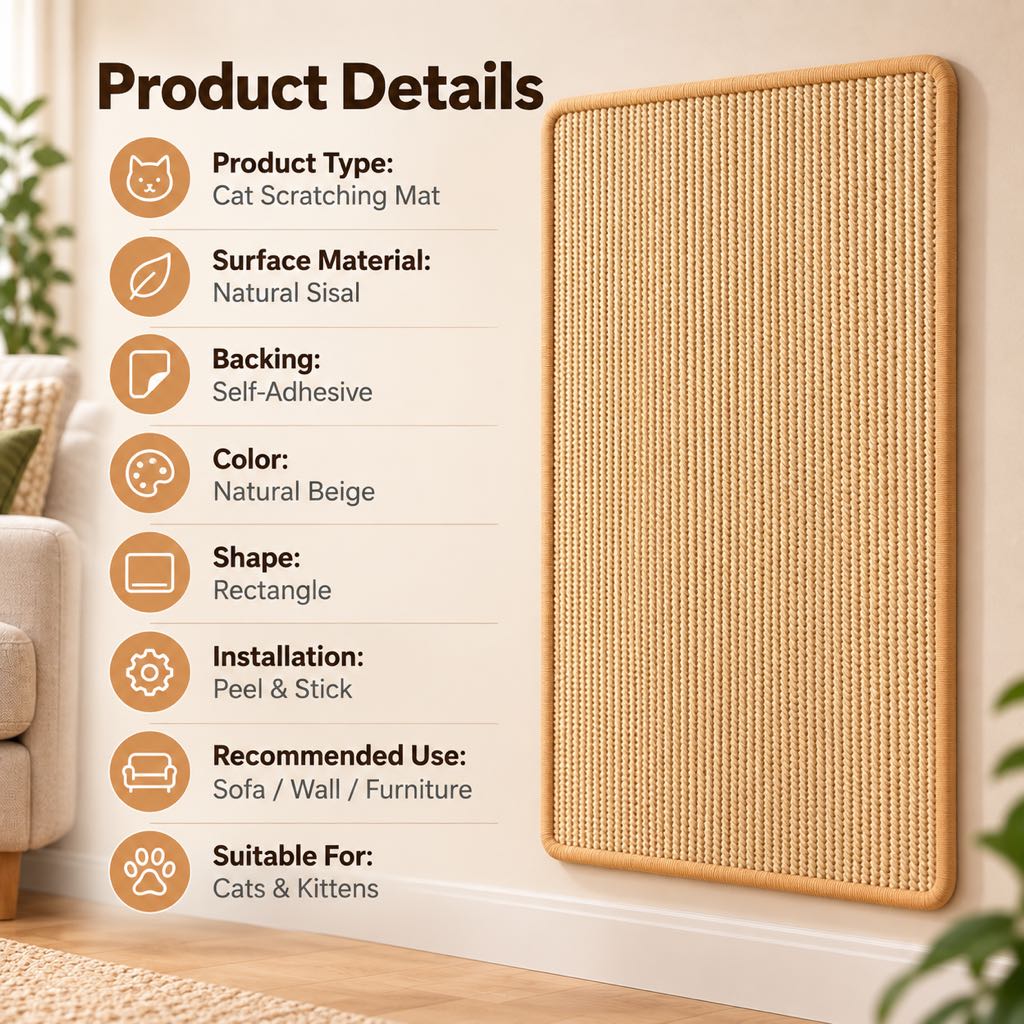 Self-Adhesive Sisal Cat Scratch Mat – Protects Sofas