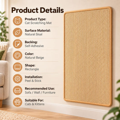 Self-Adhesive Sisal Cat Scratch Mat – Protects Sofas