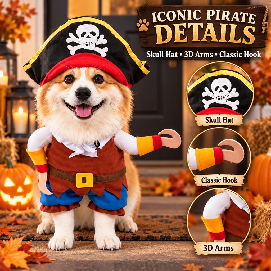 Pirate Dog Costume – Hat & Hook Arms
