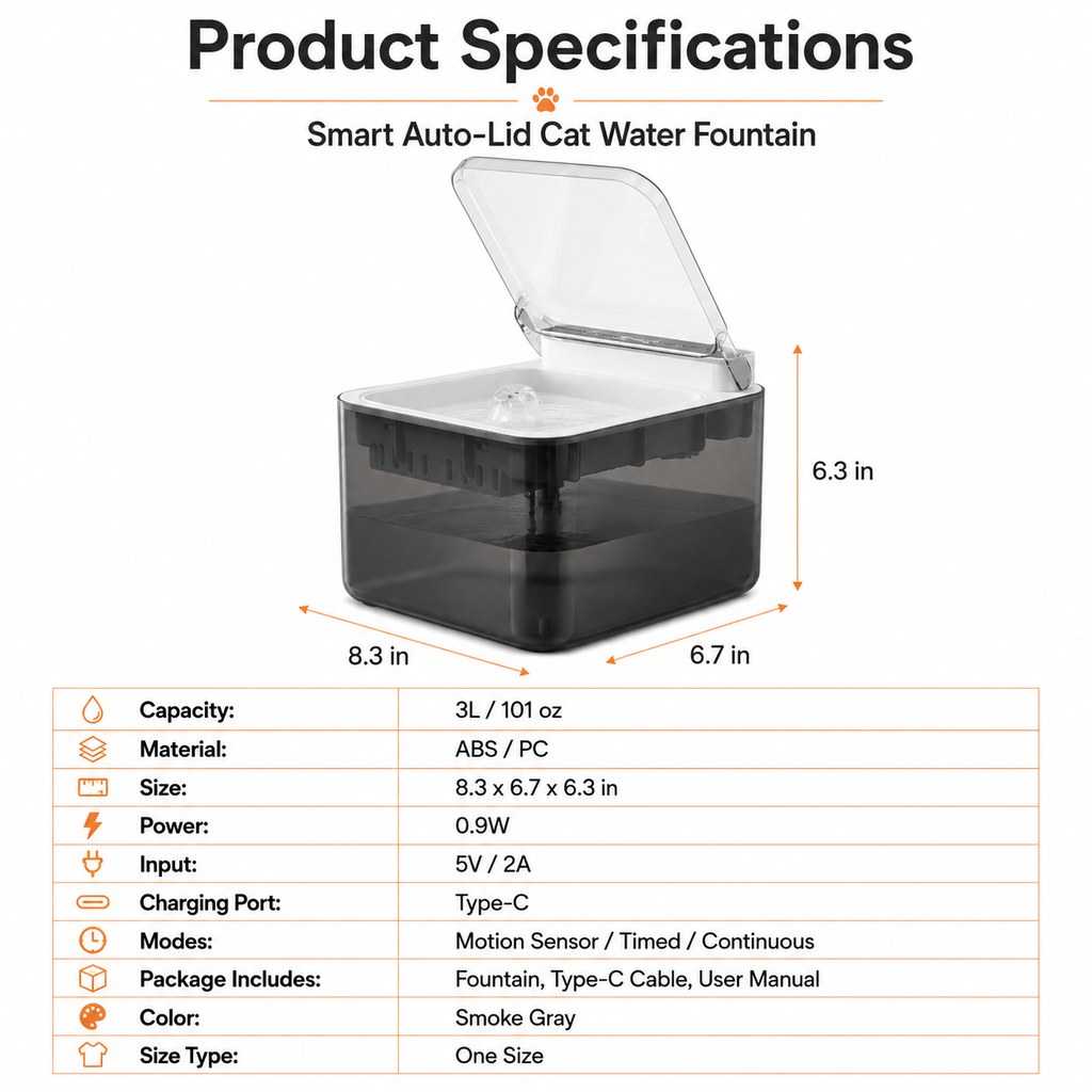 Smart Auto-Lid Cat Fountain – Clean, Cordless Hydration