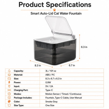 Smart Auto-Lid Cat Fountain – Clean, Cordless Hydration