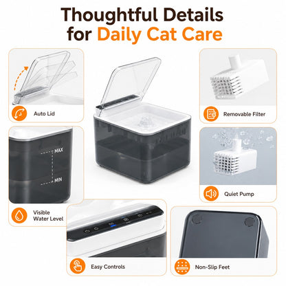 Smart Auto-Lid Cat Fountain – Clean, Cordless Hydration