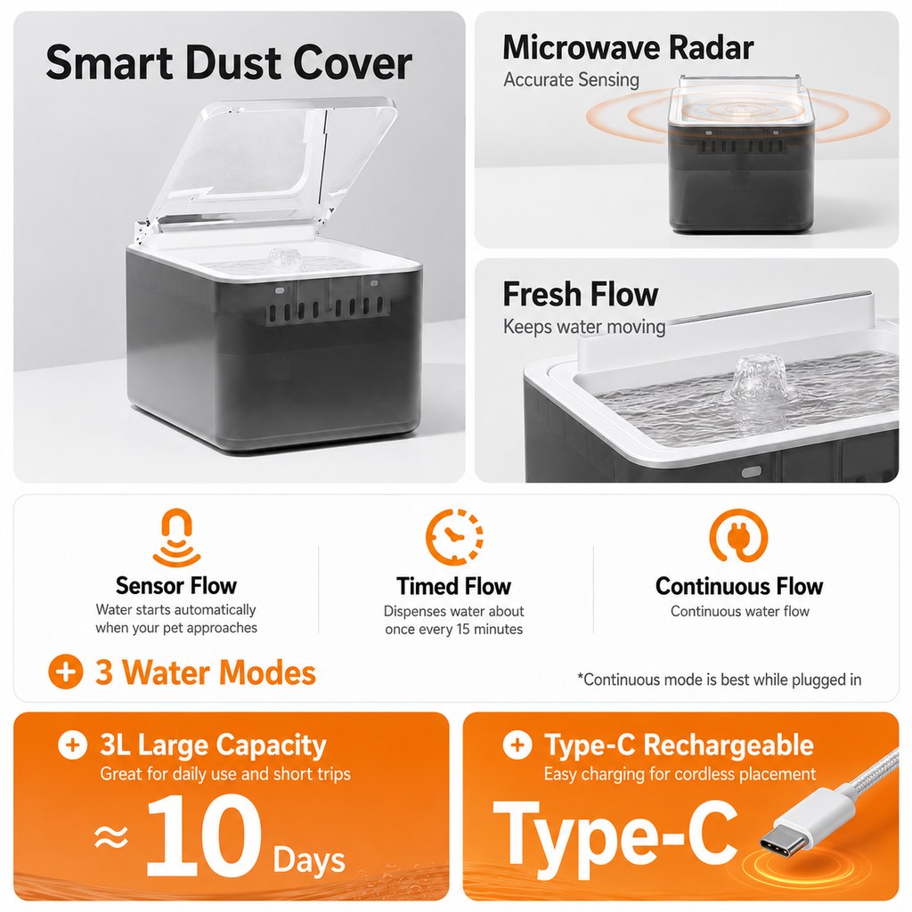 Smart Auto-Lid Cat Fountain – Clean, Cordless Hydration