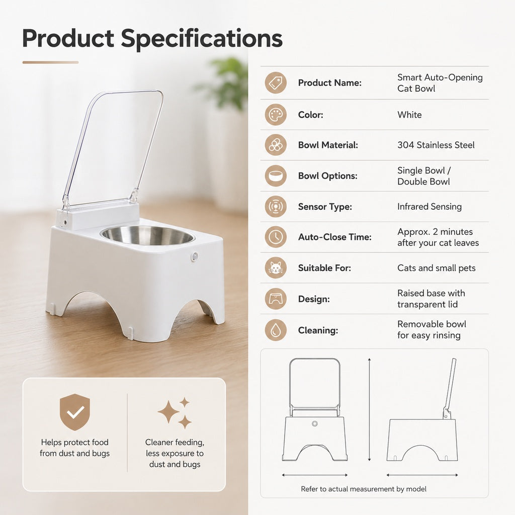 Smart Auto-Opening Cat Bowl – Dustproof, Fresher Food