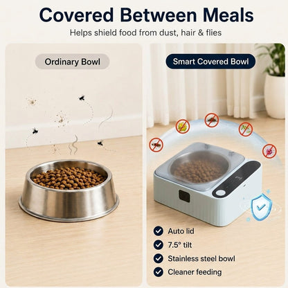 Motion Sensor Covered Cat Bowl – Keeps Food Fresh & Clean