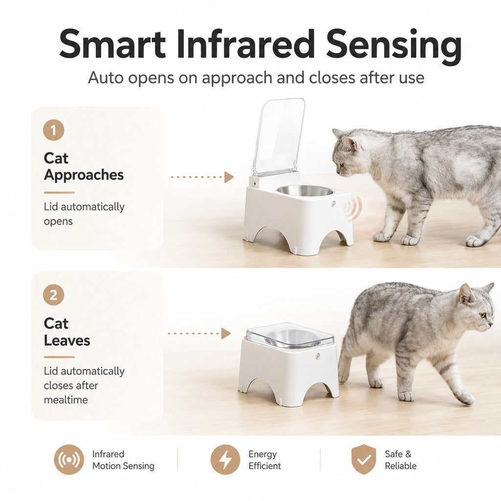 Smart Auto-Opening Cat Bowl – Dustproof, Fresher Food