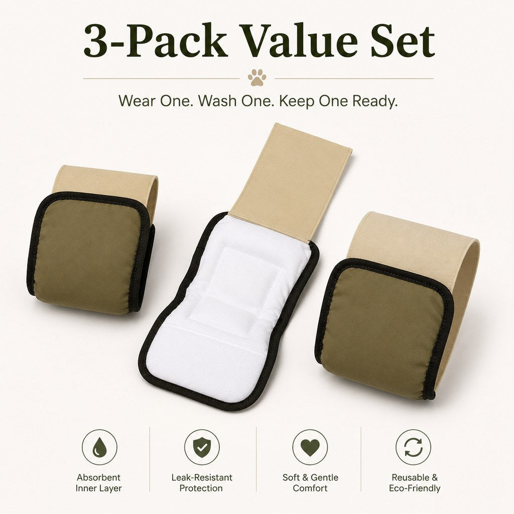 Washable Male Dog Belly Bands 3-Pack – Stops Marking