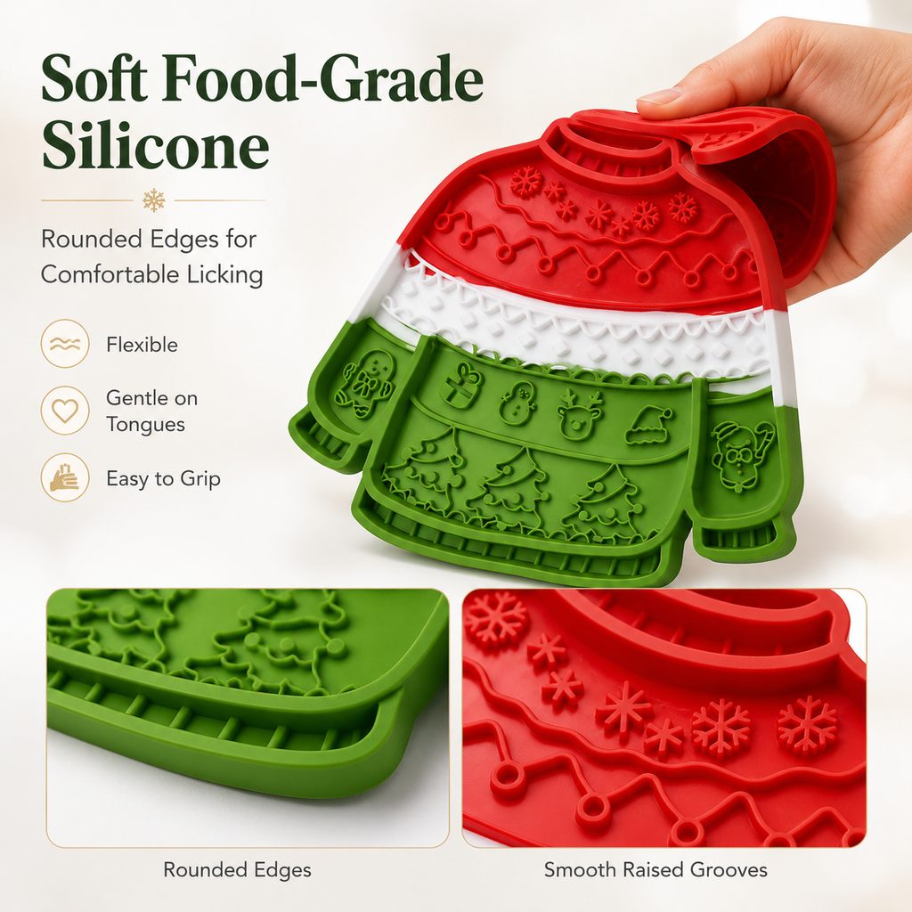 Christmas Sweater Lick Mat – Slow Treats & Calm Trims