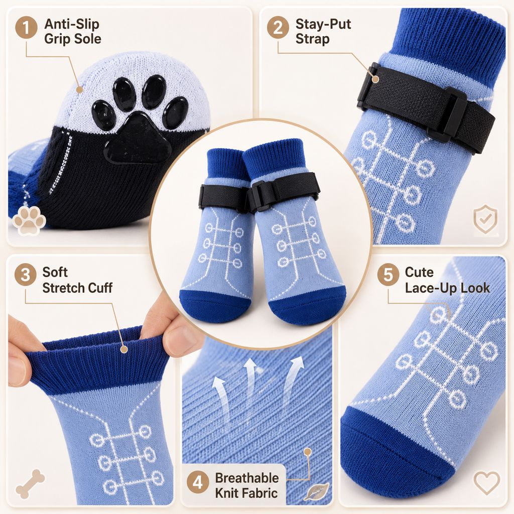 Non-Slip Dog Socks 4-Pack – Better Grip on Smooth Floors