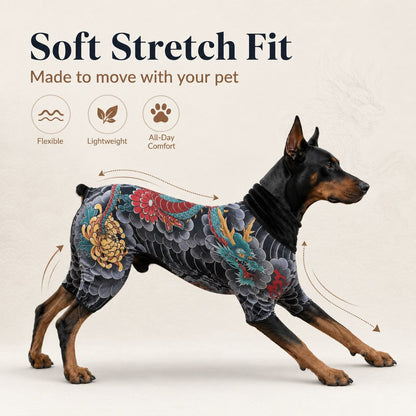 Tattoo Print Pet Bodysuit – Stretchy, Contains Loose Hair