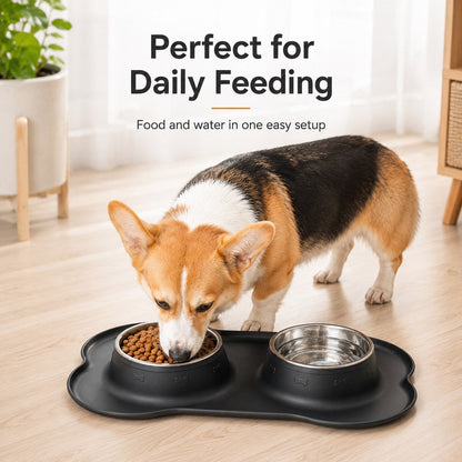 Spill-Proof Dual Pet Bowl – Mess-Free Food & Water