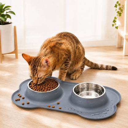 Spill-Proof Dual Pet Bowl – Mess-Free Food & Water