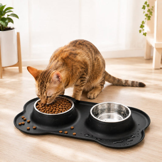 Spill-Proof Dual Pet Bowl – Mess-Free Food & Water